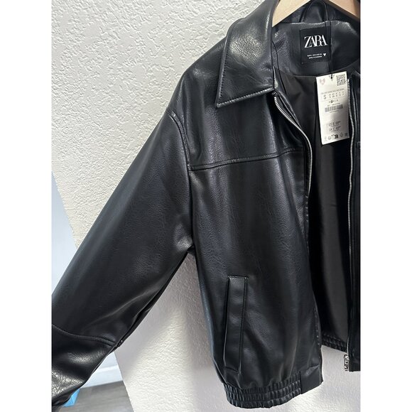 Zara Leather Jacket Black Small NEW WITH TAGS - Picture 3 of 3